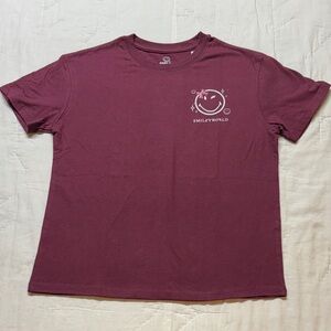 Girls' 90s Style Retro Grunge Maroon SmileyWorld Graphic T-Shirt NWT
